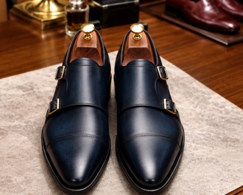 Navy Monk-Stripe Shoes