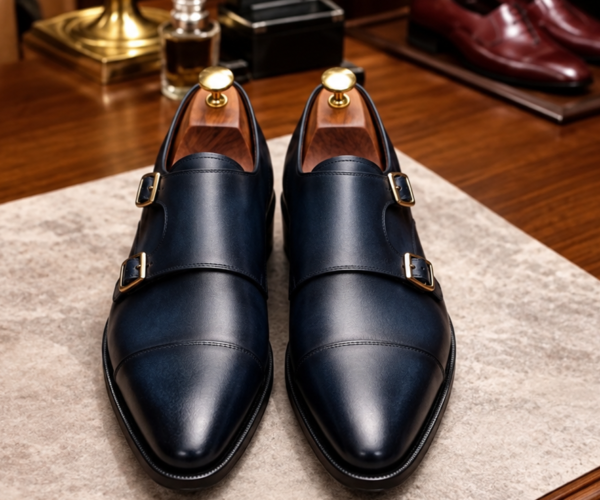 Navy Monk-Stripe Shoes
